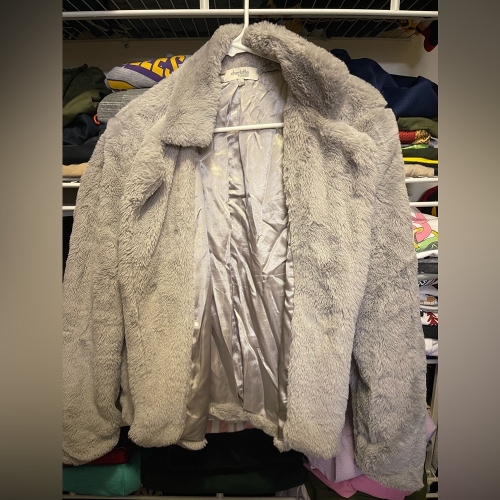 Women’s charlotte russe grey fur jacket size large